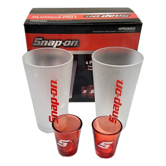 Snap-On Drinkware 4 Glass Box Set New  2 Pilsner and 2 Shot Mens - Picture 2 of 14